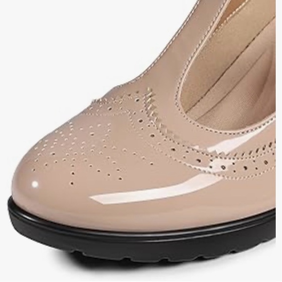 👠DREAM PAIRS👠NUDE FAUX PATENT LEATHER T-STRAP BUCKLE SZ9 CHUNKY HEEL✨NEW✨NWT💥 - Picture 3 of 13